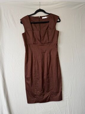 Calvin Klein Womens Sleeveless Sheath Knee Length Dress 6 Chocolate Brown Event